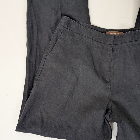 Black Linen Wide Leg Pants Tailored Structured Mid Rise Textured Lined Long - Picture 5 of 8